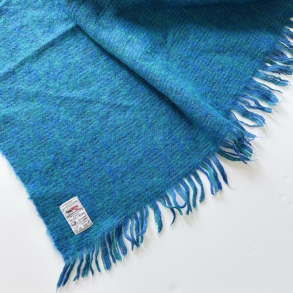 Vintage AVOCA Handweavers Mohair Wool Throw Blanket Ireland Blue Green 54